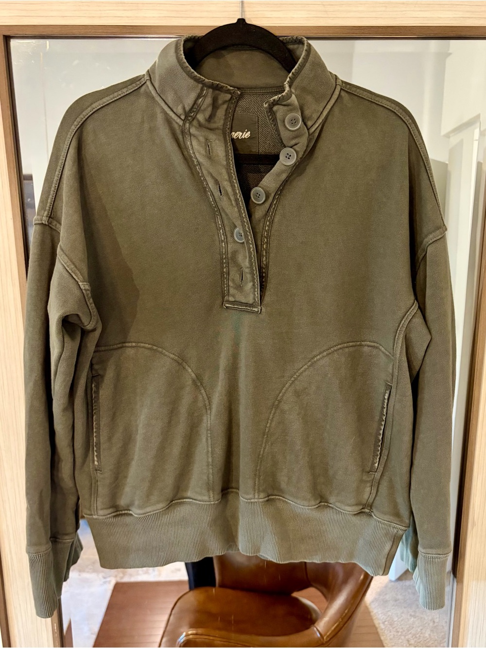 aerie Oversized Athletic Henley Sweatshirts Women in Green size XS Extra Small